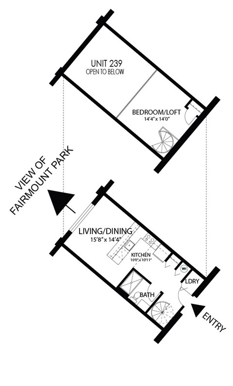 Floor plan for 1 bed, 1 bath, 845 sqft
